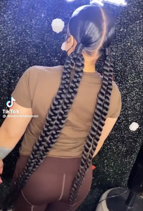 2 Braid Pigtails, Two Ponytails With Braids, Slick Ponytail With Braid, Two Pigtail Braids, 4 Braided Ponytail Hairstyles, Two Braided Ponytail Hairstyles, Slick Braided Pigtails, Two Braids Ponytail, 2 Slick Back Ponytail Braids