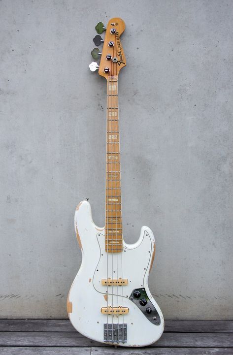 White on white, maple neck, '70s Dimarzio pickups. Fender Jazz bass guitar Fender Jazz Bass Guitar, White Bass Guitar, Jazz Bass Guitar, Banjo Tabs, Custom Bass Guitar, Custom Bass, Fender Jazz Bass, Fender Jazz, Bass Ukulele