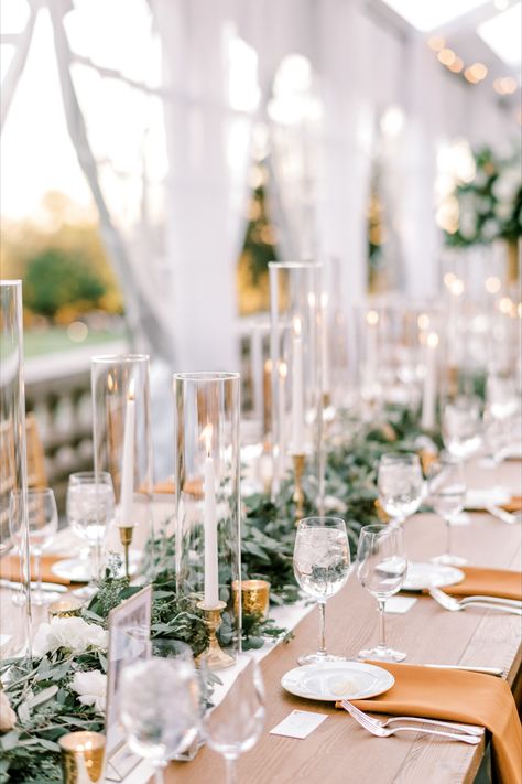 Rectangle Table Centerpieces, Rectangle Wedding Tables, Taper Candle Centerpiece, Wedding Table Decorations Candles, Long Table Centerpieces, Taper Candles Wedding, Gold Taper Candles, Gold Candlesticks, Long Table Wedding