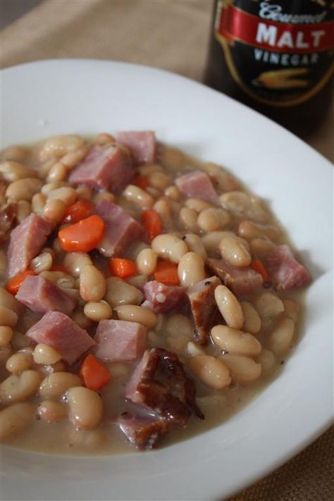 Ham and beans using Randall's jarred beans. Easy Ham And Bean Soup, Beans And Ham, Ham And Bean, Easy Ham, Ham Soup, Ham And Beans, Ham And Bean Soup, Northern Beans, Bean Soup Recipes