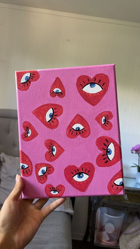 #art #canvas #hearts #paintingoftheday Cute Painting Canvas Ideas, Dorm Canvas Art Diy, Cute Heart Paintings, Cute Pink Paintings Easy, Diy Painting Canvas Ideas, Simple Paint Designs, Pink Painting Easy, What To Paint On A Canvas Easy, Canvas Painting Ideas For Beginners Easy