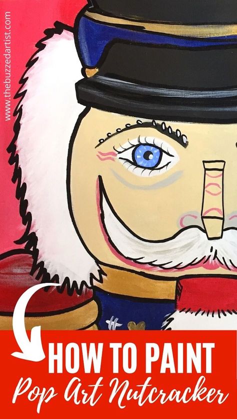 Christmas Paint Tutorial Step By Step, How To Paint A Nutcracker On Wood, Painting A Nutcracker Diy, Easy Nutcracker Painting, How To Paint Christmas Canvas, Painting A Nutcracker, Nutcracker Decorations Ideas, Paint A Nutcracker, Nutcracker Painting Ideas