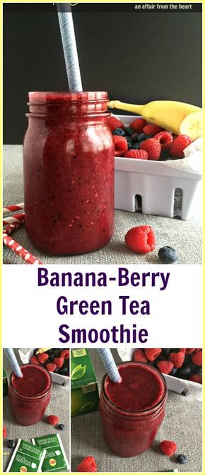 Banana Berry Green Tea Smoothie - An Affair from the Heart - This smoothie, with banana, blue, black and raspberries, blended with raw honey and green tea is full of vitamins, antioxidants and metabolism boosting ingredients that will have you ready to tackle your day! #LiptonTeaTime #Sp @Lipton Smoothie With Banana, Amazing Smoothie Recipes, Green Tea Smoothie, Tea Smoothie, Kangen Water, Smoothie Prep, Best Smoothie Recipes, Smoothie Detox, Smoothie Shakes