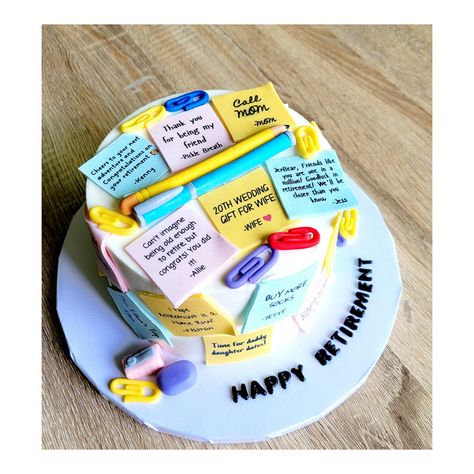 Buttercream cake with fondant post it notes Leaving Cake, Quit Job, Retirement Cake, Cake With Fondant, Friends Adventures, Quitting Job, Call Mom, Happy Retirement, Instagram Photo Ideas Posts