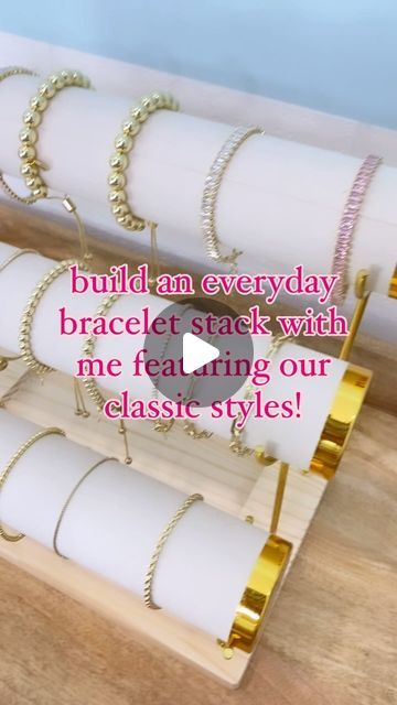 cali moon boutique | est. 2018 on Instagram: "✨build a bracelet stack with me! These styles are part of our everyday collection from the arm candy bracelet bar and have been the best sellers at our pop up shops! • you can  wear one, two or all! Mix and match based on your outfit/mood • 🙋🏻‍♀️I’ve been wearing the mini box chain & tennis bracelet everyday with the addition of the paperclip sometimes. Stay tuned for a statement piece blingy stack build! 

🔥why we love them:
✨super dainty & shiny
✨14k gold plated
✨can all be mixed and matched
✨all shown here are under $30 each 
✨make the perfect gifts

#braceletbar #braceletstack #bracelets #bracelet #braceletstacks" How To Build A Bracelet Stack, Arm Candy Bracelets, Basic Bracelet, Bracelet Bar, Candy Bracelet, Everyday Bracelet, Mini Box, A Bracelet, Bar Bracelets