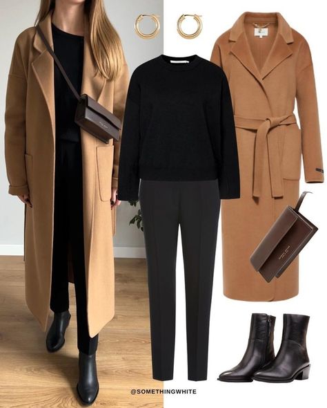 Camel Coat Outfit Classy, Coat Outfit Ideas, Camel Coat Outfit, Classic Capsule Wardrobe, Tan Coat, Winter Fashion Outfits Casual, Coat Outfit, Capsule Outfits, Elegante Casual