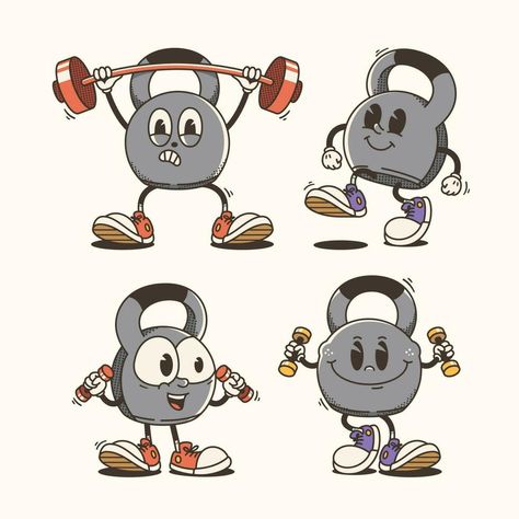 conjunto de tradicional dibujos animados pesas rusas mascota ilustración con variado poses y expresiones Gym Illustration, Crossfit Tshirts, Mascot Illustration, Athletics Logo, T-shirt Design Illustration, Epic Hero, Wod Workout, Boutique Logo, Vintage Cartoon