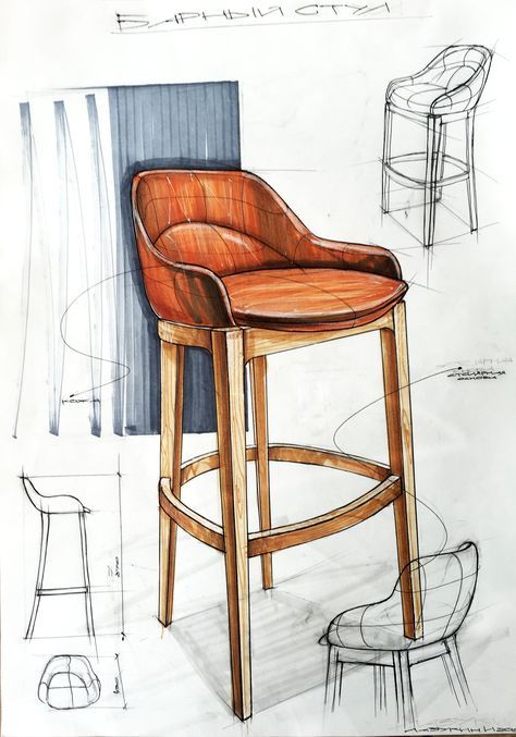 Furniture Sketch, Furniture Design Sketches, Kursi Bar, Interior Architecture Drawing, Interior Design Drawings, Interior Design Sketches, Kit Design, Interior Sketch, Industrial Design Sketch