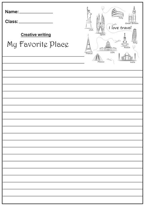 Creative Writing Activity Worksheet, Creative Writing Worksheets for preschool, Creative Writing Worksheets for kids, My Favorite Place Creative Writing, Creative Writing Worksheets for school, English Creative Writing Worksheets, My Favorite Place Creative Writing Worksheets, English Worksheets, My Favorite Place Worksheets, creative writing worksheets, Writing Worksheets, my favorite place, Creative writing for schools, creative writing worksheet template, essay worksheets, school worksheets Writing Worksheets For Kids, Creative Writing Worksheets, Creative Writing Lesson, Study English Language, Creative Writing Prompts, Diy Paper Crafts Decoration, Writing Prompt, Writing Lessons, Writing Worksheets