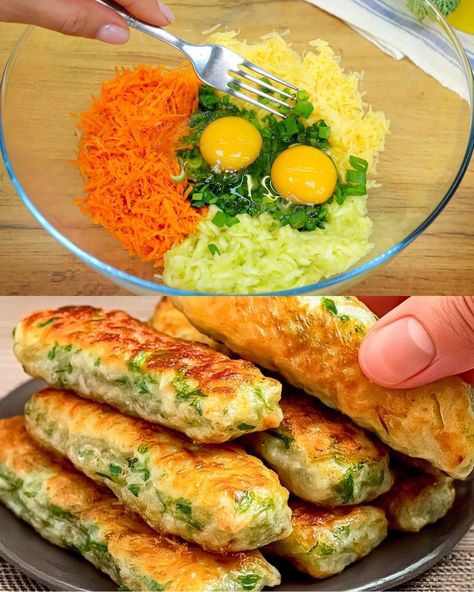 Cheesy Baked Vegetable Rolls - Greenku Recipes Healthy Fritter Recipes, Vegetable Fritters Healthy, Veg Fritters Recipe, Vegetable Fritters Recipe, Cabbage Recipe Vegetarian, Carrots Fritters, Vegetables Air Fryer Recipes, Fritters Recipe Vegetables, Vegetable Protein Recipes