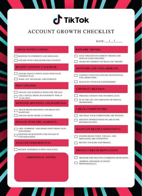 TikTok Trends Social Media Checklist, Marketing Career, Follower Count, Tiktok Marketing, Social Media Content Planner, Content Creating, Tiktok Ideas, Marketing Plan Template, Digital Marketing Plan