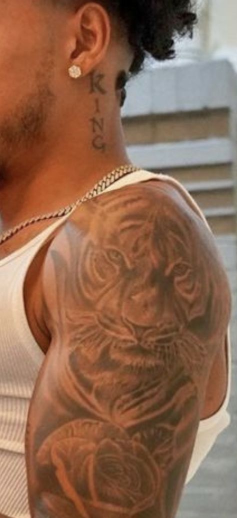 Tattoos Shoulder Mens, King Cid Tattoo, Shoulder Tats Men, Black Men Shoulder Tattoo, Upper Shoulder Tattoo Men, King Cid, Upper Shoulder Tattoo, Inside Of Arm Tattoo, Black Men Tattoos