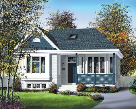 Plan #25-153 - Houseplans.com Small Country Homes, Small Cottage House Plans, Narrow Lot House, Narrow Lot House Plans, Country House Design, Cottage Style House Plans, A Small House, Bungalow Homes, Casas Coloniales