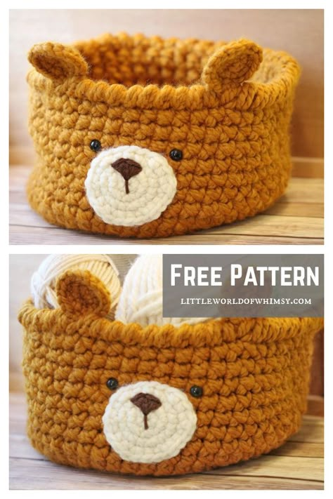 Bear Basket Animal Basket Free Crochet Pattern Crochet Diaper Basket Free Pattern, Crochet Baby Basket, Crochet Toy Basket Pattern Free, Amigurumi Basket Free Pattern, Basket Pattern, Crochet Toy Basket, Basket Crochet Pattern Free, Crochet Basket Free Pattern, Crochet Animal Baskets Free Patterns