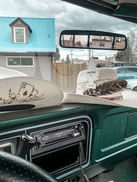 Punchy Western Aesthetic, Cowpoke Aesthetic, Punchy Pictures, Green Cowgirl Aesthetic, Western Car Aesthetic, Country Car Aesthetic, Cowboy Truck Aesthetic, Punchy Aesthetic, Western Aesthetic Turquoise