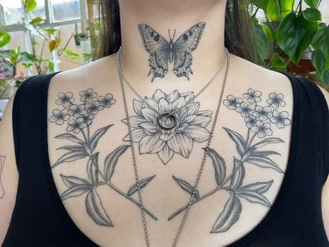 Ula on Instagram: "Healed composition for Bri✨ This one was done in one long session coz Bri is a real warrior💫 Love working with you babe! Thank you for coming again and letting me work on another epic project with you 💫 @lunaandsoltattoo #healed #healedtattoo #chesttattoo #chest #tattoo #botanicaltattoo" Nature Lover Tattoo, Anatomical Tattoos, Tattoo Filler, Cute Tats, Neck Tattoos Women, Stomach Tattoos, Botanical Tattoo, Chest Piece, Nature Tattoos