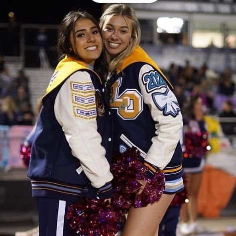 Cheer Letterman Jacket, Letterman Jacket Ideas, Jacket Stitching, High School Athlete, Custom Letterman Jacket, Varsity Cheer, Cute Cheer Pictures, Chenille Patches, Cheer Ideas