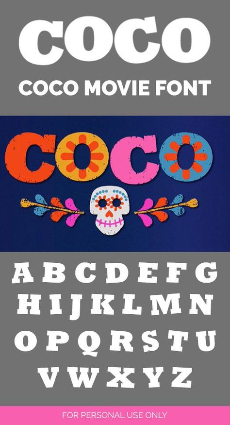 More than 60 Free Fonts...including Coco movie font! Free Coco font for personal use only. Mickey Mouse Font, Coco Disney, Disney Font Free, Disney Alphabet, Iphone Video, Disney Font, Halloween Fonts, Disney Party, Cameo Projects