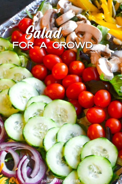 Salads Ideas For Party, Catered Salad Ideas, Layered Salad For A Crowd, Serving Salad At Party, Garden Salad For A Crowd Parties, Salad For Potluck Parties, Garden Salad Ideas For Party, Big Salad Recipes Parties, Salads For Buffet Parties