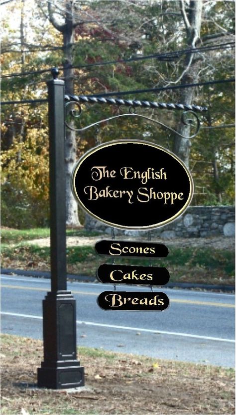 English Bakery, Village Bakery, Business Signs Outdoor, Sign Bracket, Bakery Sign, Don Pedro, Sign Board Design, Food Signs, Carved Wood Signs