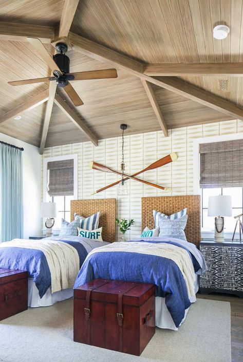 Cape Cod Style House, Twin Headboard, Twin Bedroom, Cottage Bedroom, Coastal Bedroom, Bunk Room, Headboard Designs, Luxury Interior Design, Guest Bedroom