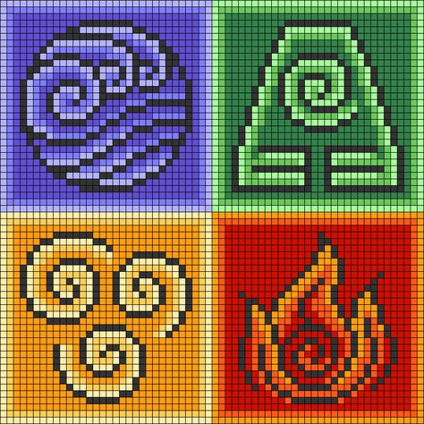 Atla Pixelart, Avatar Pixel Art The Last Airbender, Avatar Alpha Pattern, Howls Moving Castle Alpha Pattern, Avatar Tapestry Crochet, Avatar Pixel Art, Appa Crochet Tapestry, Legend Of Korra Pixel Art, Zelda Pixel Art