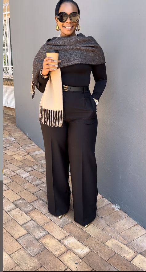 Formal Outfit Plus Size Classy, Professional Outfits Black Women Plus Size, Plus Size Corporate Outfits Winter, Lawyer Outfit Plus Size, Day Time Christmas Party Outfit, Executive Black Woman Outfit, Bankers Outfits Women, Plus Size Slacks Outfit Classy, Wide Leg Ponte Pants Outfit