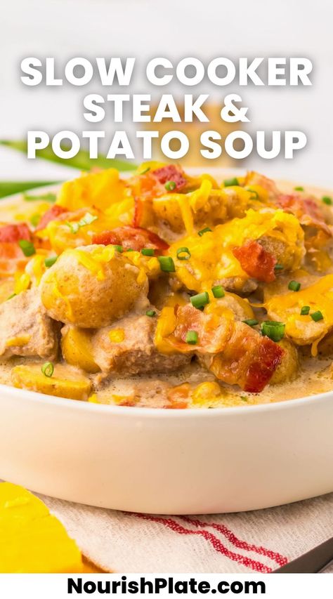 Winter Soup Crockpot, Steak And Potato Soup, Slow Cooker Steak, Tender Steak, Potato Soup Recipe, Savory Soups, Winter Soups, Crock Pot Soup, Baby Potatoes