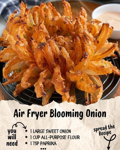 Maria Mixes | Air Fryer Blooming Onion 🧅 | Facebook Baby Air Fryer Blooming Onions, Air Fryer Blooming Onion, Healthy Blooming Onion Air Fryer, Onion Bloom Air Fryer, Airfry Bloomin Onion, Air Fried Pearl Onions (mini Blooming Onions), Blooming Onion Recipes, Blooming Onion, Air Fryer Recipes Snacks