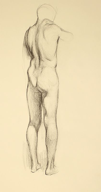 Dan Gheno's Standing Male Figure From Behind (2013) appeared with his article, "Learning Through Copying," in the Fall 2013 issue of Drawing Magazine. Male From Behind Reference, Naked Human Body Reference Sketch, Standing Poses From Behind Drawing, Drawing Someone From Behind, Naked Man Sitting Pose Reference, Man Side Profile Full Body Drawing, Male Form Drawing, Body From Behind Drawing, Standing Pose From Behind