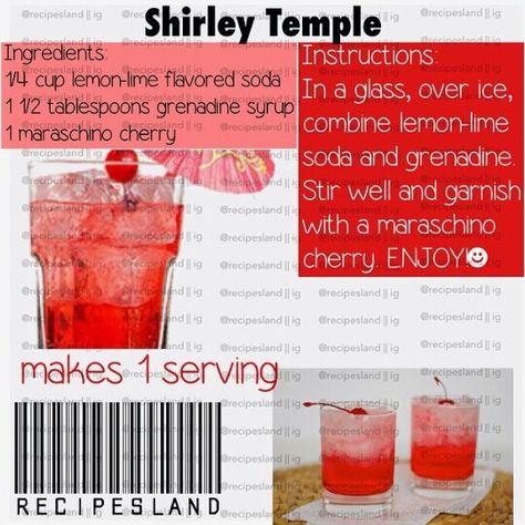 Shirley Temple Shirley Temple Drink Recipe, Shirly Temple Drink Recipe Kids, Sherly Temple Drink, Shirly Temple Drink, Shirley Temple Drink, Board Night, Slushie Recipe, Drink Recipes Nonalcoholic, Drink Photo