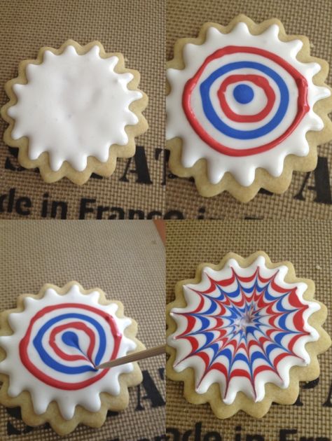 Firework Cookies! 4th Of July Cookies, Patriotic Cookies, Patriotic Food, 4th Of July Desserts, Fourth Of July Food, Summer Cookies, Fancy Cookies, Cookies Decorated, Iced Cookies