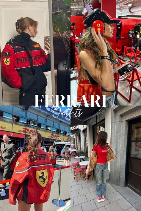 Race Car Outfit, Formula 1 Girls, Ferrari Girl, Race Outfit, Watch F1, Red Outfits, Race Day Outfits, Ferrari Red, F1 Poster