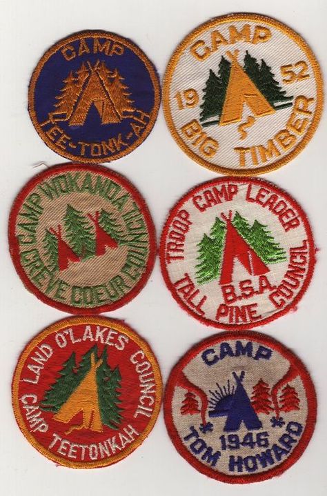 Camp Badges, Camp Patches, Boy Scout Patches, Camp Logo, Vintage Boy Scouts, Scout Badges, Camping Aesthetic, Camp Vibes, Scout Camping