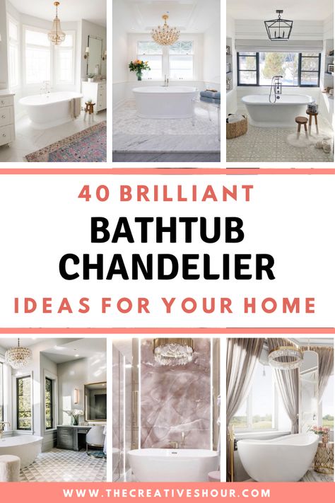 Discover elegant bathtub chandelier ideas! Illuminate your bathroom retreat with style. Explore lighting options today. Over The Tub Lighting, Above Tub Lighting, Master Bath Chandelier Over Tub, Bathtub Chandelier Master Bath, Light Fixture Over Bathtub, Light Above Bathtub, Light Over Bathtub, Bath Tub Lighting, Bathroom Chandelier Over Tub