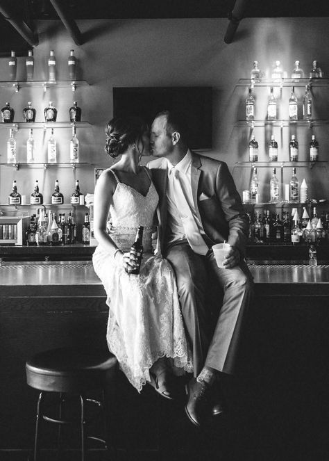 Bride & Groom Bar Photo Wedding Photos In Restaurant, Vintage Bar Photos, Bride And Groom At Bar, Wedding Bar Pictures, Bride And Groom Bar Photos, Bar Wedding Pictures, Speakeasy Wedding Photos, Restaurant Wedding Photography, Dive Bar Wedding Photos