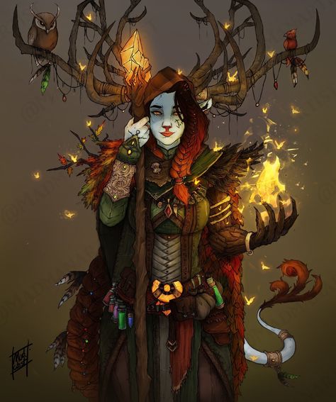 Dnd Druid Art, Fire Druid, Irish Druid, Nature Cleric, Dnd Firbolg, Spore Druid, Dnd Druid, Pc Ideas, Dnd Inspiration