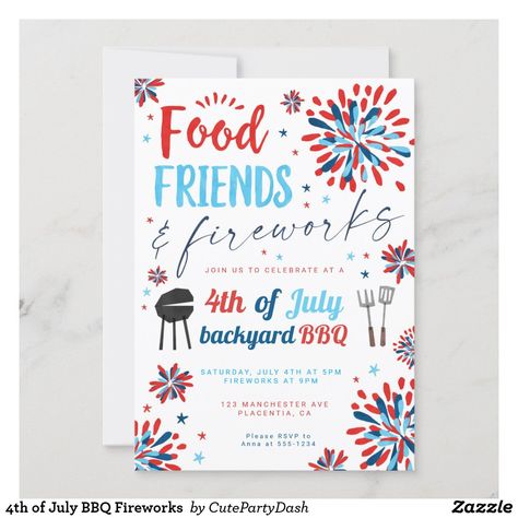 4th of July BBQ Fireworks Invitation Neighborhood Party Invitations, 4th Of July Invitations, Potluck Invitation, Block Party Invitations, Neighborhood Block Party, 4th Of July Bbq, Neighborhood Party, Shark Birthday Invitations, Bbq Invitation