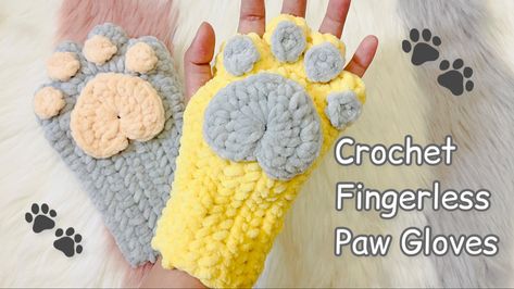 Crochet Cat Paw Gloves, Kawaii Patterns, Paw Crochet, Crochet Gloves Free Pattern, Crochet Baby Mittens, Kat Haken, Crochet Hand Warmers, Paw Gloves, Fingerless Gloves Crochet Pattern