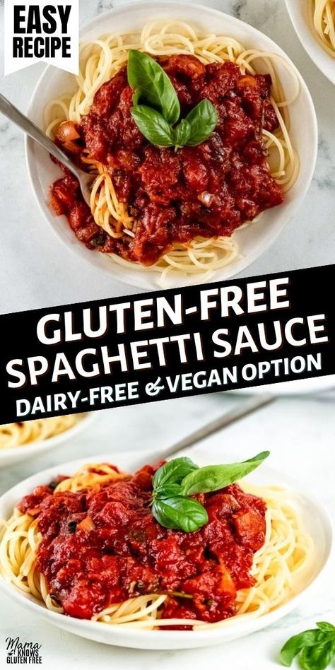 Gluten-free Spaghetti Sauce Gluten Free Pasta Sauce Recipes, Gluten Free Spaghetti Sauce, Mama Knows Gluten Free, Gluten Free Meatballs, Gluten Free Dinner Easy, Gluten Free Spaghetti, Spaghetti Sauce Recipe, Homemade Spaghetti Sauce, Gluten Free Appetizers