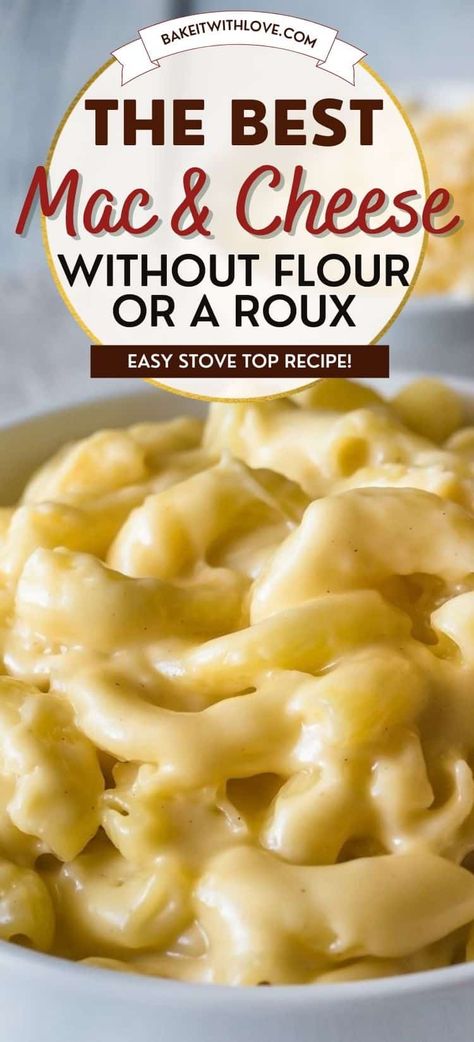 This mac & cheese without flour recipe is so easy to make and incredibly creamy that no one will notice the lack of flour! All you have to do is combine al dente elbow macaroni with heavy cream, butter, seasonings, and cheddar cheese in just one pot! So skip out on making a roux in the traditional macaroni recipes and prepare this simple pasta dish today! BakeItWithLove.com Smoked Gouda Mac And Cheese With Bacon, Stovetop Mac And Cheese Creamy, Cream Cheese In Macaroni And Cheese, Mac N Cheese No Flour, Mac And Cheese Recipe For 100 People, Baked Mac And Cheese No Heavy Cream, Homemade Mac And Cheese Recipe No Flour, Baked Mac And Cheese Recipe Easy No Flour, Creamy Mac And Cheese With Cream Cheese