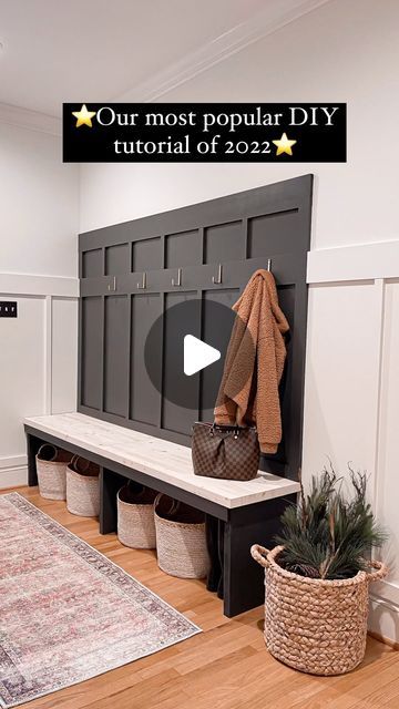 26K likes, 372 comments - sodini.house on January 4, 2023: "We have had so many questions on our mudroom I thought it was a perfect time to re-share our most popular DIY tutorial of 2022! This mudroom design is perfect if you’re limited on space and want an easy way to create a stunning entryway! Details below… Accent wall measurements: •92” long x 55” tall Cuts: •1x6: 92” top piece •1x6: 88” piece for hooks •1x3: 88” bottom piece •1x3: 49.5” on each side of box •1x2: 5 8” pieces above the Taupe Mudroom, Mudroom Bench And Hooks, Boho Mud Room, Iron Ore And Alabaster, Tiny Mudroom Ideas, Entryway Bench With Hooks, Narrow Mudroom, Diy Cubbies, Sherwin Williams Iron Ore