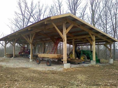 Mill Shed Show and Tell Diy Pole Barn, Pole Barn Plans, Carport Sheds, Farm Shed, Firewood Shed, Free Shed Plans, Barn Shop, Carport Designs, Shed Building Plans