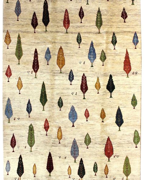 Le Jardin RoBo on Instagram: “Persian Amaleh Gabbeh sleeping rug, hand-woven, natural plant-dyed colors, Iran #persianrug #persiancarpet #gabbeh #fall #trees #wool…” Kurdish Pattern, Textile Art Techniques, Dollhouse Rug, Area Room Rugs, Persian Art Painting, Fall Trees, Kilim Pattern, Persian Art, Vintage Traditional