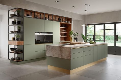 Capita Regiment Kitchen Interior - Ronen Bekerman - 3D Architectural Visualization & Rendering Blog Sage Green Kitchens, Sage Kitchen, Green Kitchens, Kitchen 2022, Sage Green Kitchen, Handleless Kitchen, Small Kitchen Island, London Kitchen, Life Kitchen