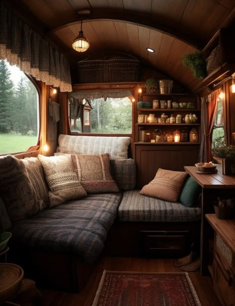 Van Camping Ideas, Tiny Home Floorplan, Inside Tiny Houses, Caravan Living, Camper Interior Design, Tiny House Camper, Cozy Interiors, Tiny House Interior Design, Bus House