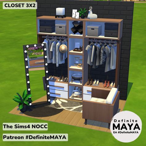 Sims 4 Closet No Cc, Sims 4 Walk In Closet Ideas, Sims Walk In Closet, Sims 4 Closet Ideas, Sims 4 Inspiration Rooms, Small Walk In Wardrobe, Sims 4 Modern House, Kids Bedroom Boys, House Flippers