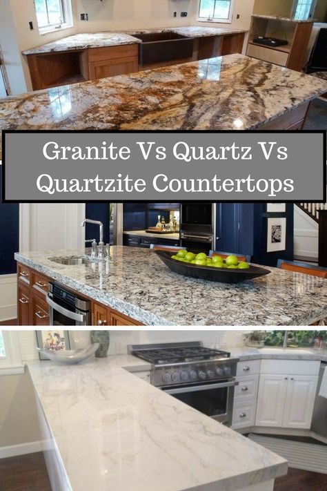 Here we compare the three most durable kitchen countertop material, Quartz, Quartzite and Granite. Pros, Cons, Prices etc Granite Vs Quartz Countertops, Granite Vs Quartz, Quartz Vs Granite Countertops, Popular Kitchen Countertops, Quartzite Kitchen Countertops, Quartz Vs Granite, Cost Of Countertops, Kitchen Remodel Countertops, Kitchen Countertop Materials