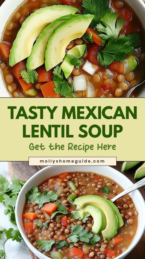 Warm up with a comforting bowl of Mexican lentil soup, bursting with flavorful spices and nutritious ingredients like vegetables and protein-packed lentils. This easy-to-make recipe is perfect for cozy nights in or meal prepping for the week ahead. Enjoy the rich, savory broth combined with zesty Mexican-inspired flavors that will surely satisfy your taste buds. Make this hearty and delicious soup to treat yourself to a wholesome homemade meal that's both satisfying and nutritious. The Absolute Best Lentil Soup, Jamaican Lentil Soup, Vegetable Soup Mexican, Lentil Soup With Vegetables, Mexican Lentil Recipes, Easy Lentil Soup Recipe, Lentejas Mexicanas Recipes, Lentil Chicken Soup, Mexican Lentil Soup Recipe