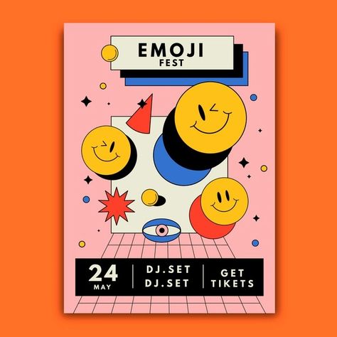 Free Vector | Acid emoji poster template Gaming Graphic Design, Flat Design Poster, Graphic Design Portfolio Book, Charity Poster, Edit Poster, Emoji Game, Storytime Ideas, Poster Template Free, Emoji Design